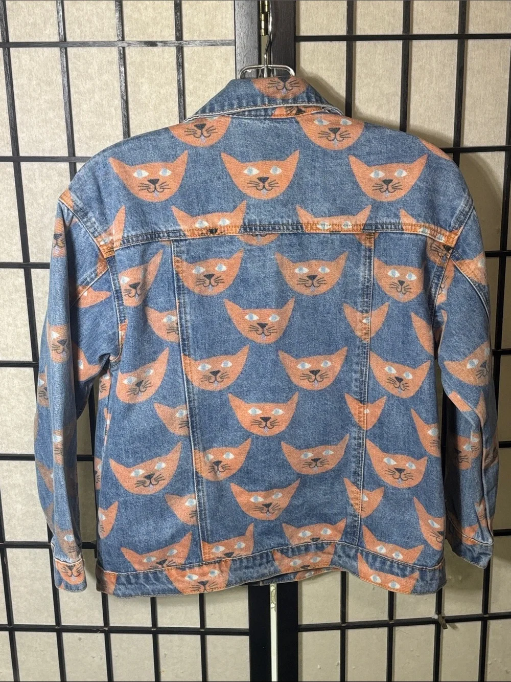 Jellymallow Sylvan Boggs Kids Orange Cat Face Denim Jacket Blue Light Wash